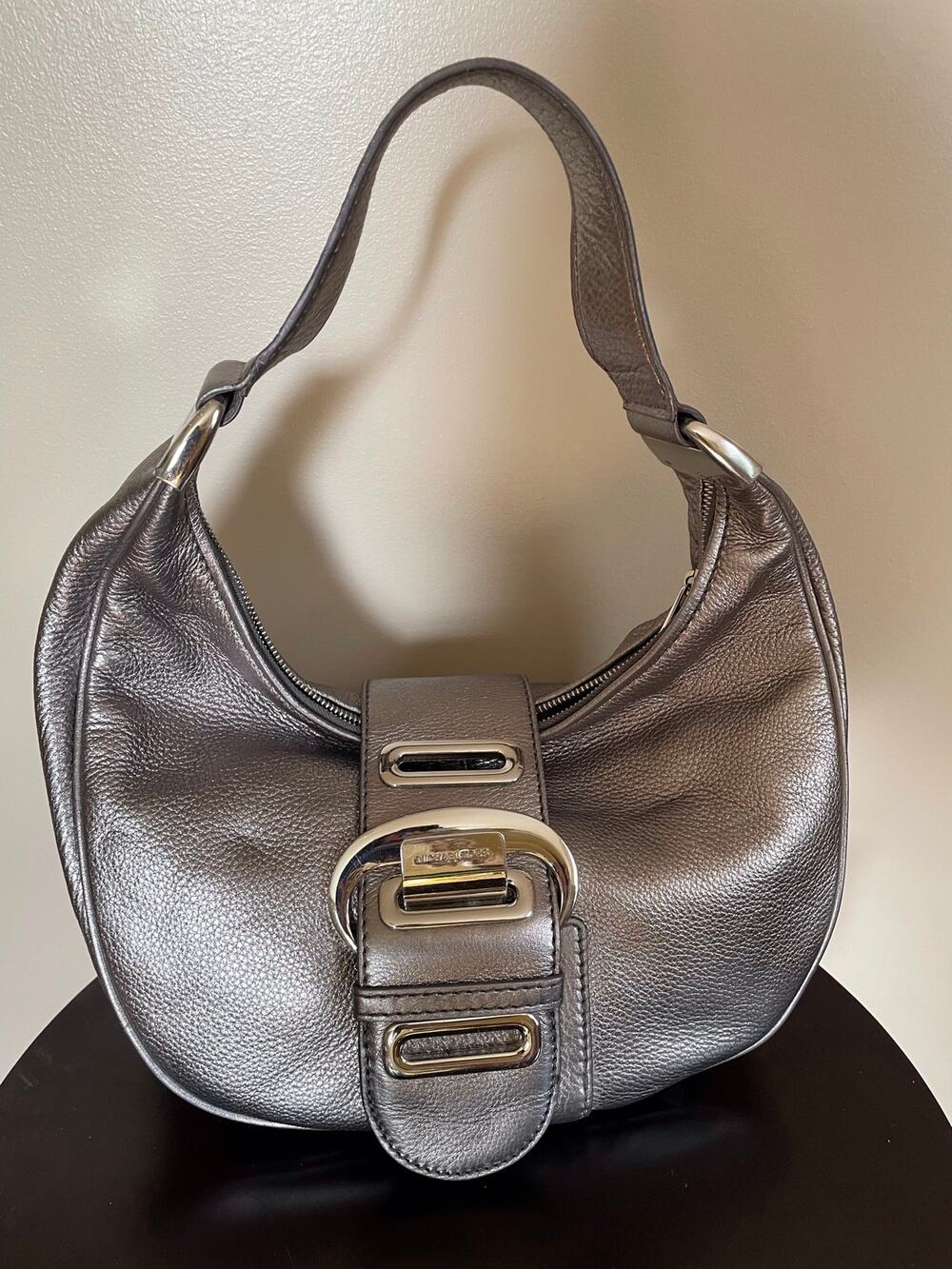 Micheal Kors Morgan Hobo Metallic Silver Purse Y2K Futuristic 90s Minimalist